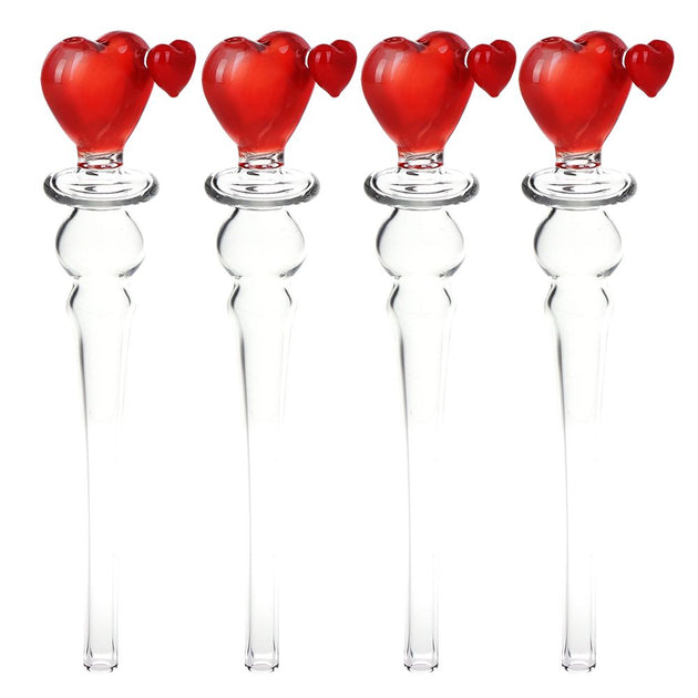 Double Hearts Glass Dab Straw 4 Pack - Glasss Station