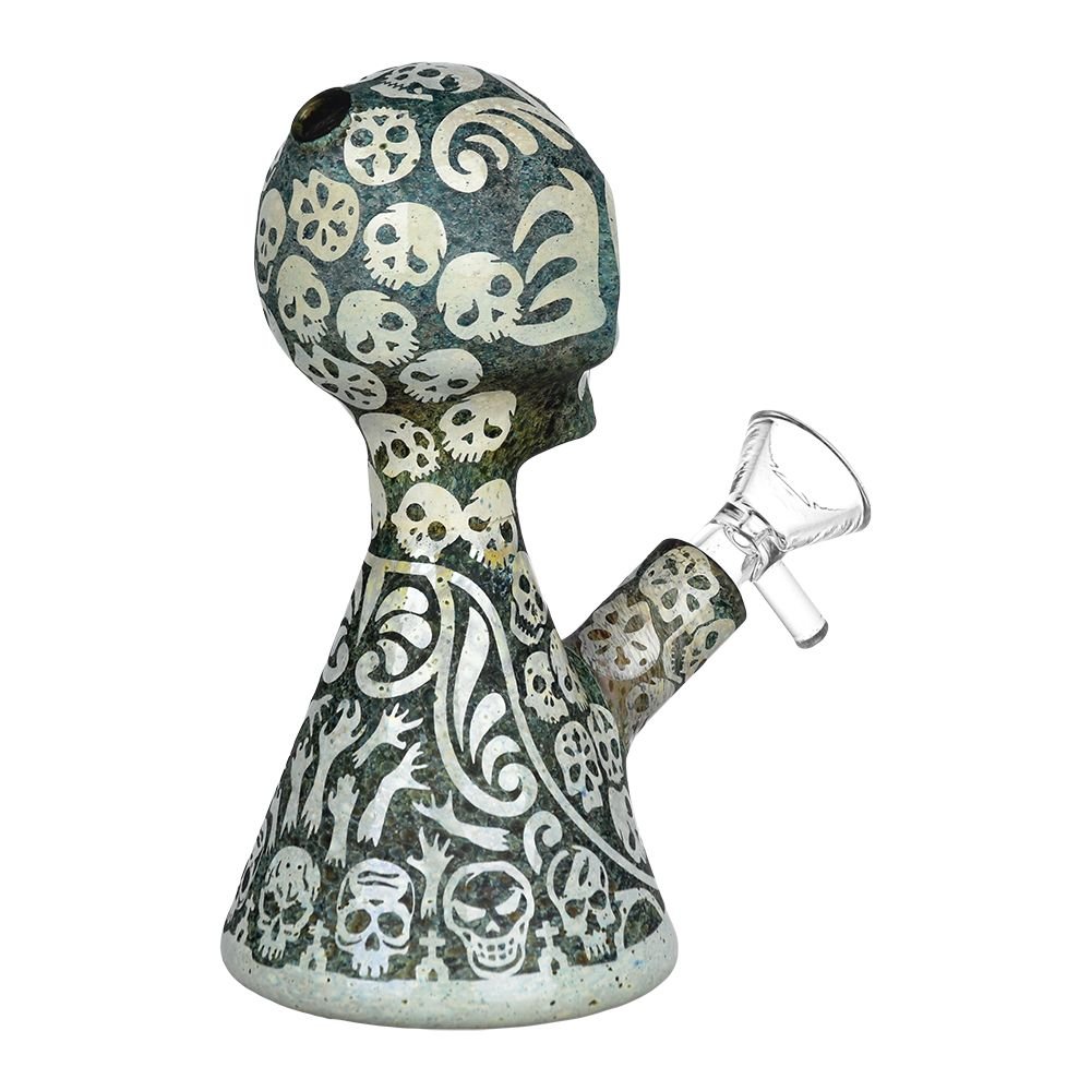 Etched Sugar Skull Glass Water Pipe - Glasss Station