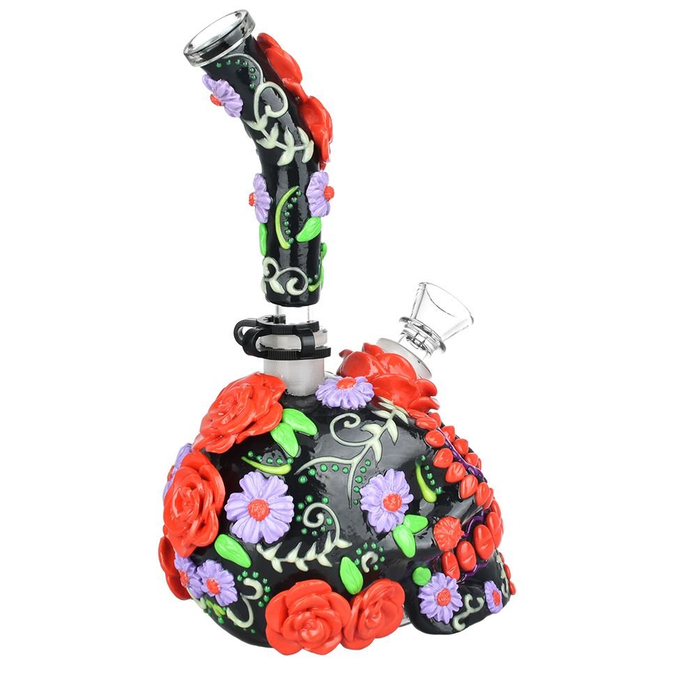 Heavy Flowered Sugar Skull Water Pipe - Glasss Station