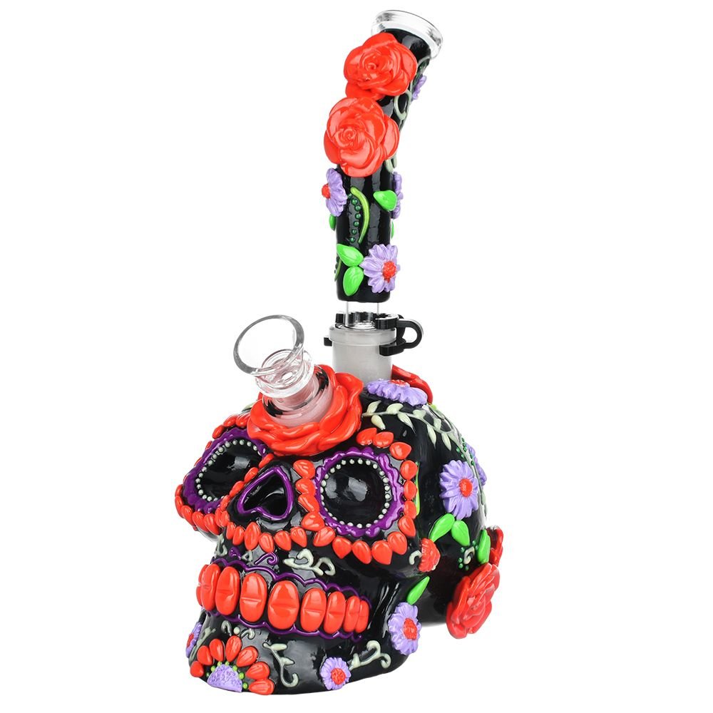 Heavy Flowered Sugar Skull Water Pipe - Glasss Station