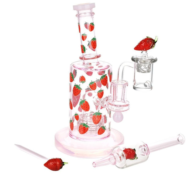 Pulsar Fruit Series Strawberry Cough Glow In The Dark Dab Rig Kit - Glasss Station
