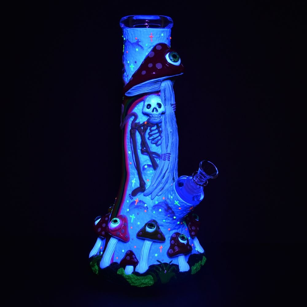 Pulsar Sneaky Skeleton And Watchful Fungi Glow In Dark Beaker Bong - Glasss Station