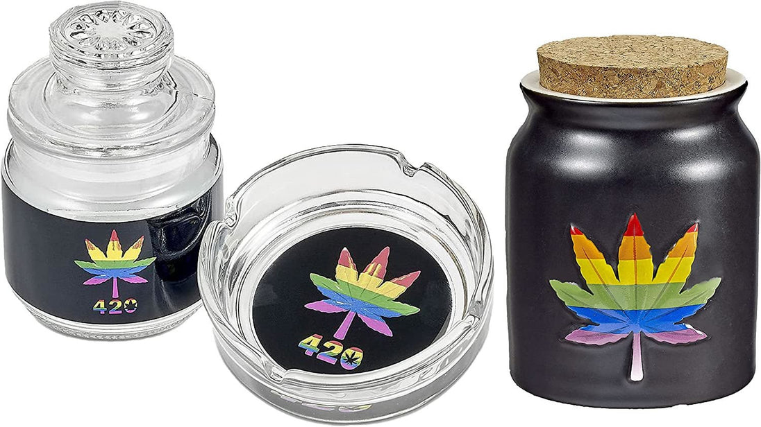 Rainbow Leaf Ashtray and Stash Jar Set - Glasss Station
