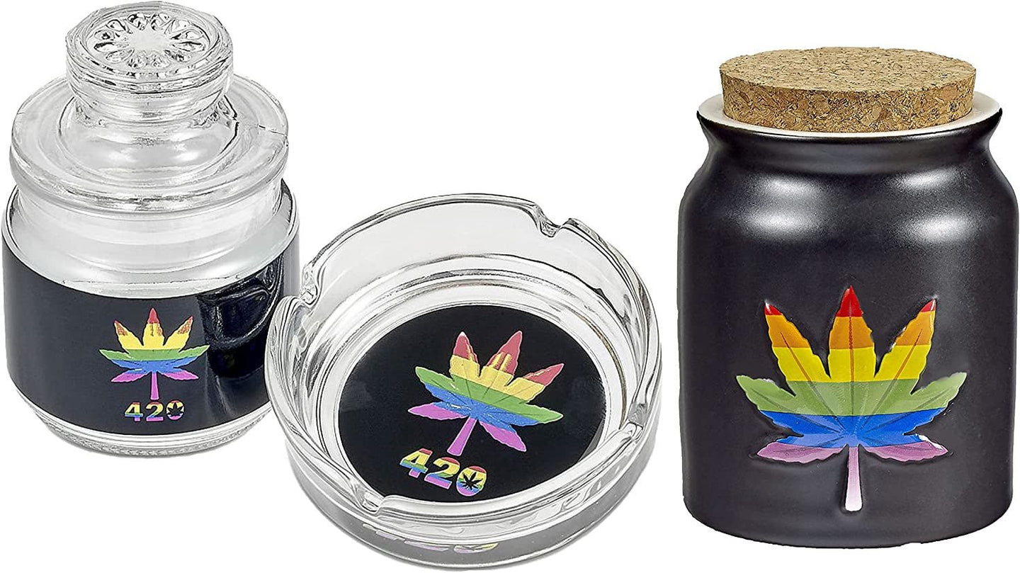 Rainbow Leaf Ashtray and Stash Jar Set - Glasss Station