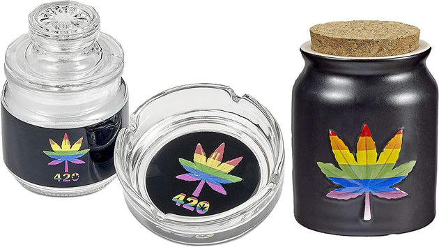 Rainbow Leaf Ashtray and Stash Jar Set - Glasss Station