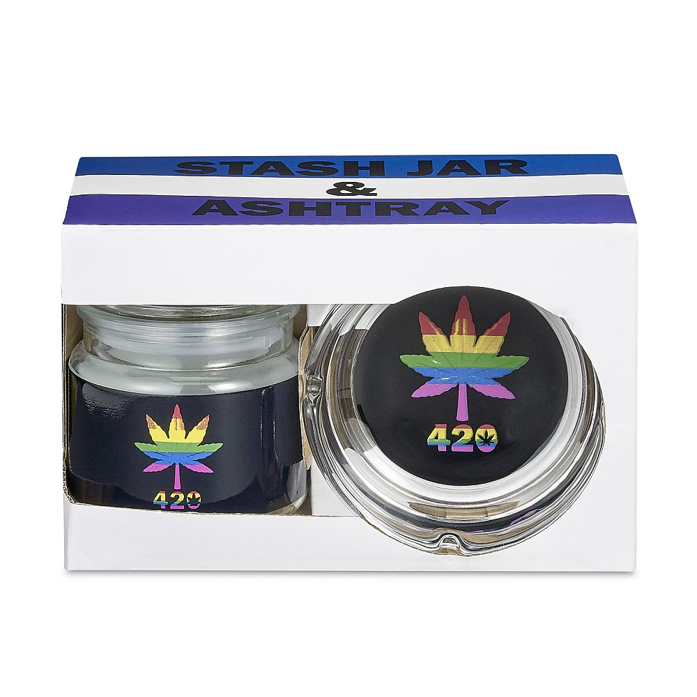 Rainbow Leaf Ashtray and Stash Jar Set - Glasss Station