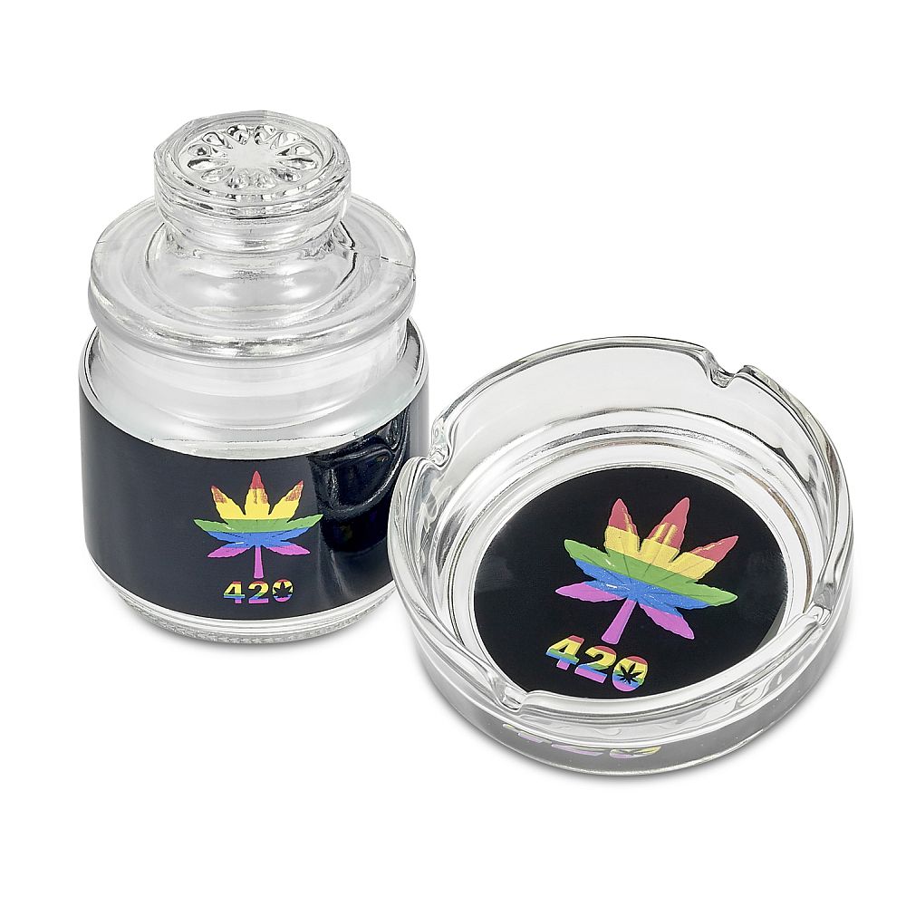 Rainbow Leaf Ashtray and Stash Jar Set - Glasss Station