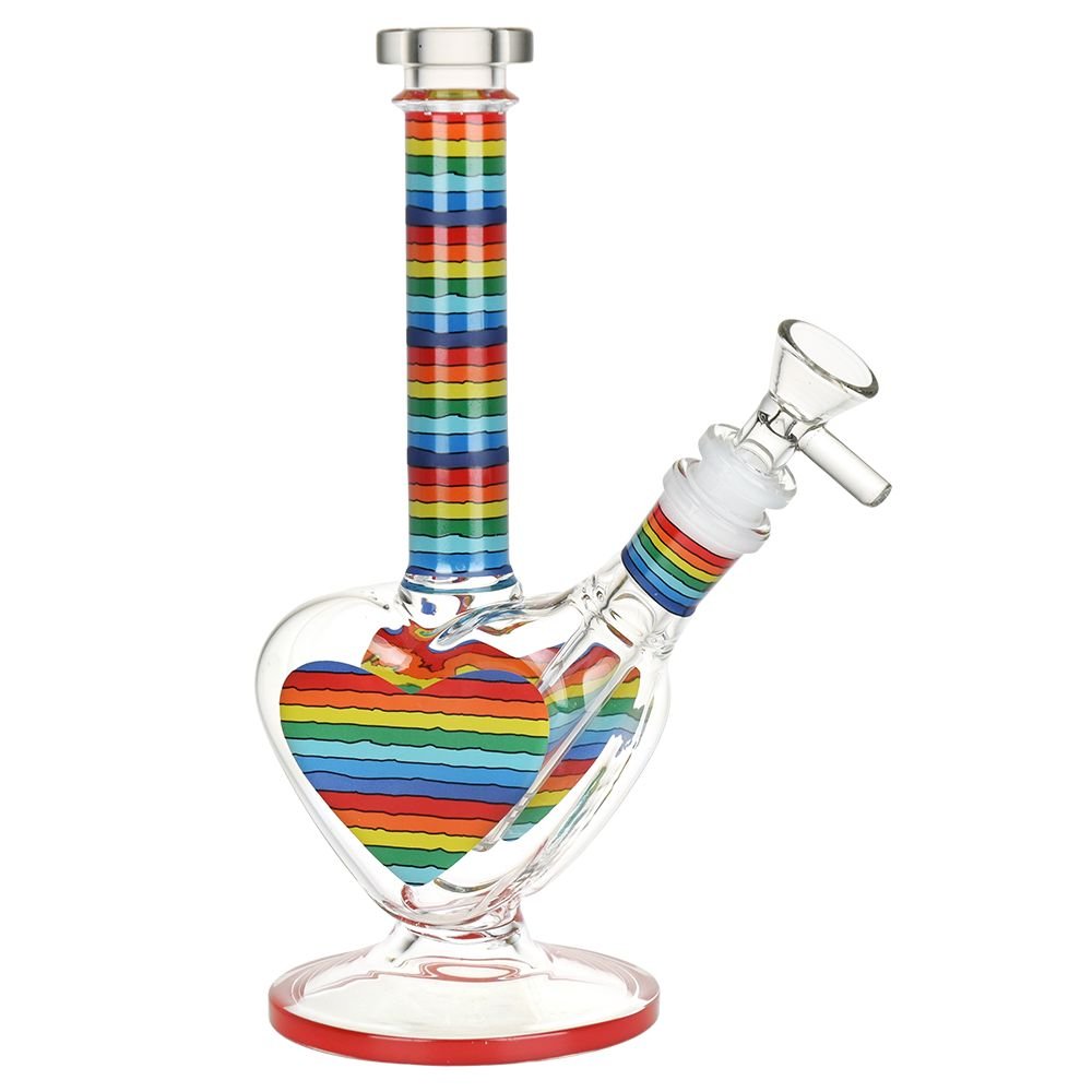 Rainbow Striped Heart Glass Water Pipe - Glasss Station