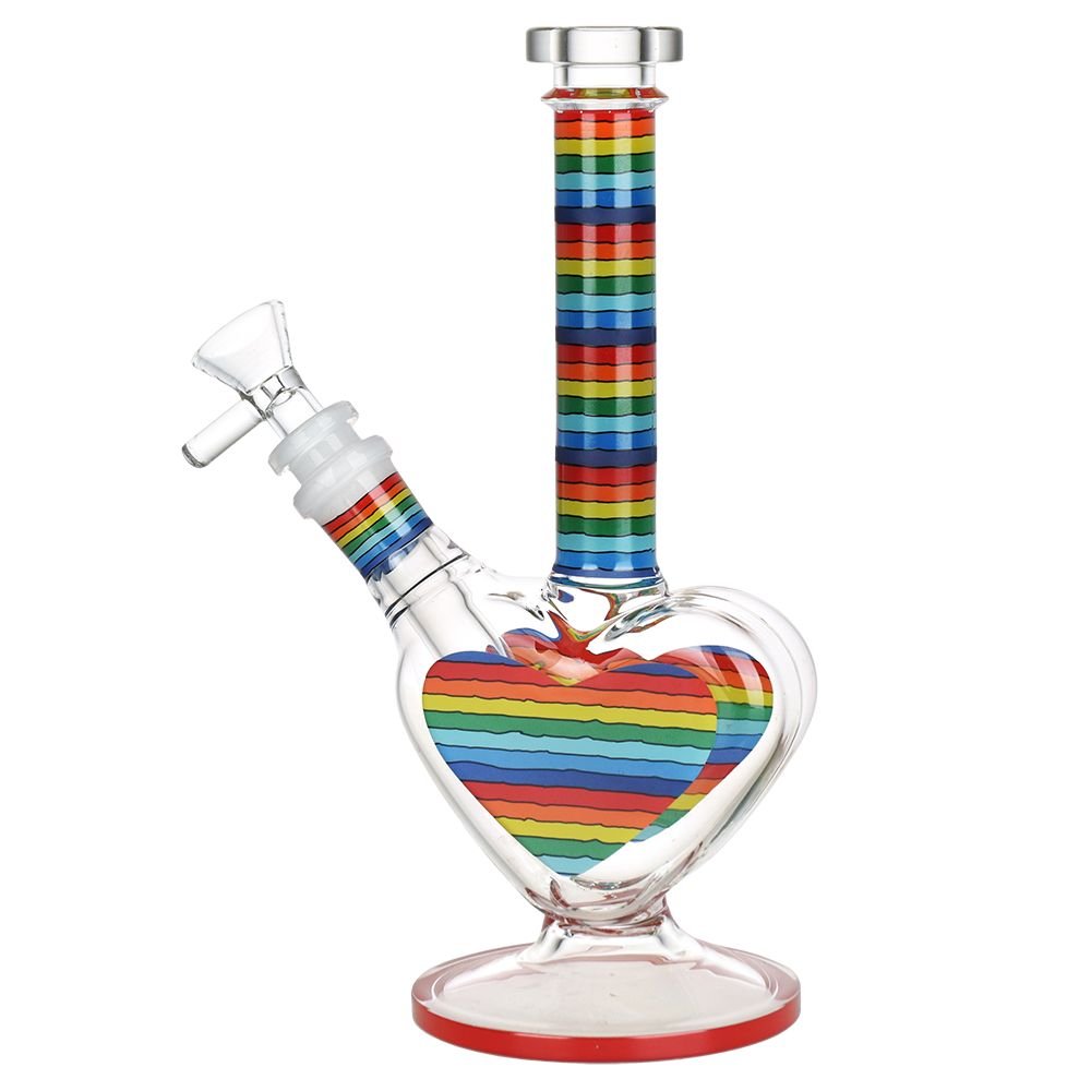 Rainbow Striped Heart Glass Water Pipe - Glasss Station