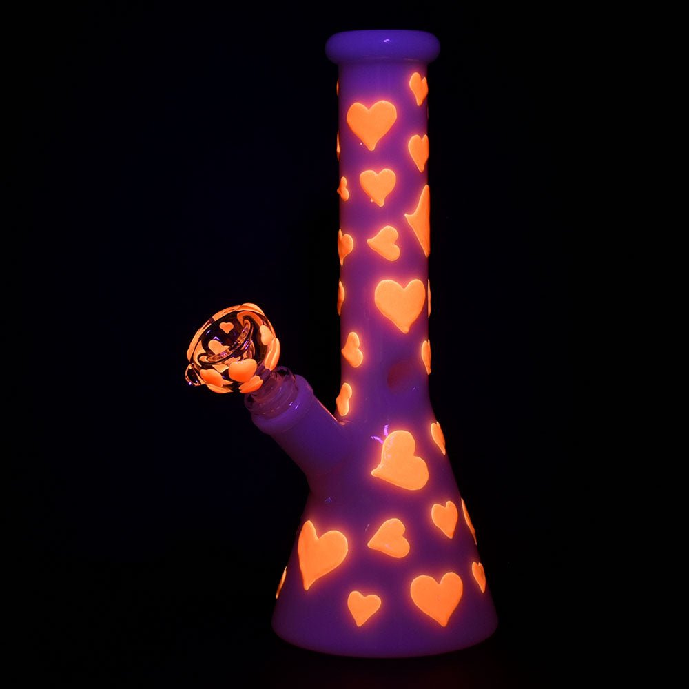 Valentines Day Heart Glow In The Dark Beaker Bong - Glasss Station