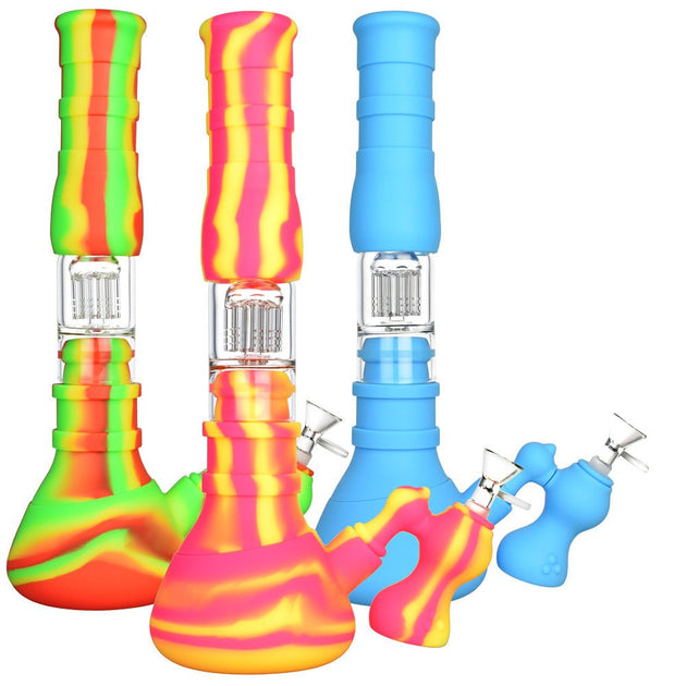 3 Stage 14" Silicone Water Pipe w/ Ash Catcher - Glasss Station