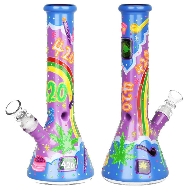 Beach Vibes 420 Painted 10" Glass Beaker Water Pipe - Glasss Station