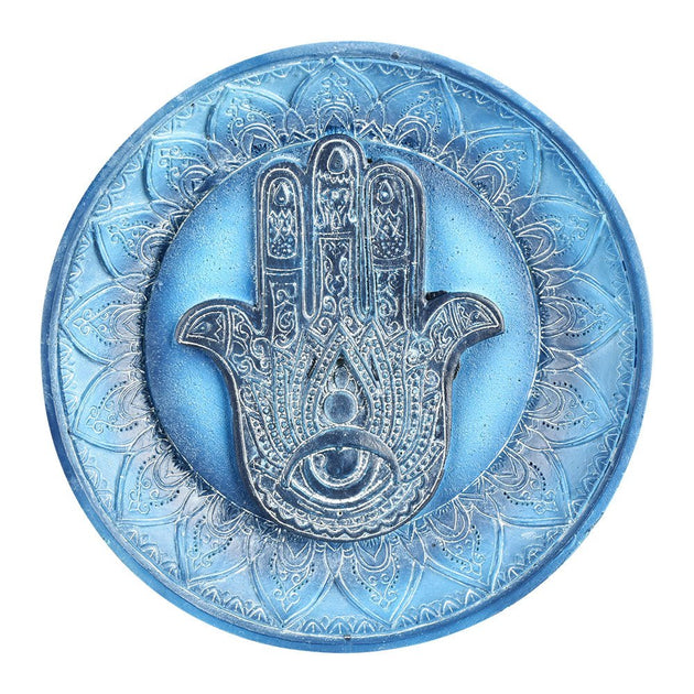 Blue Hamsa Hand Polyresin 4.75" Incense Burner - Glasss Station