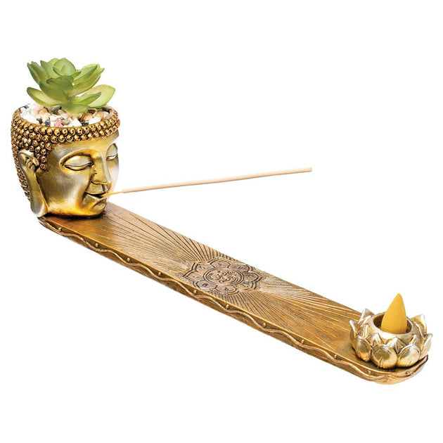 Fujima Buddha 12.5" Incense Burner with Faux Plant - Glasss Station