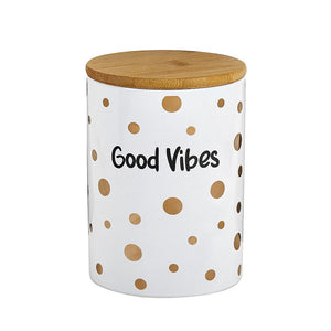 Gold Polka Dots Good Vibes Deluxe Canister Stash Jar - Glasss Station