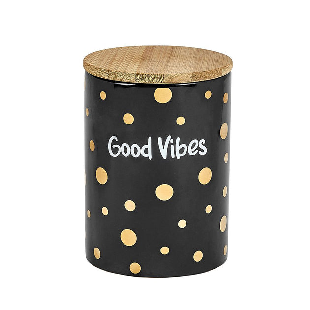 Gold Polka Dots Good Vibes Deluxe Canister Stash Jar - Glasss Station