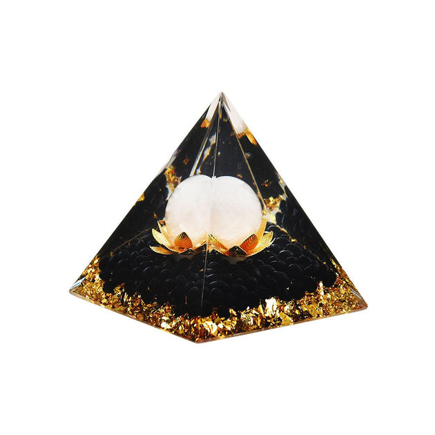 Lotus Flower w/ White Moon Orgonite Pyramid - Glasss Station