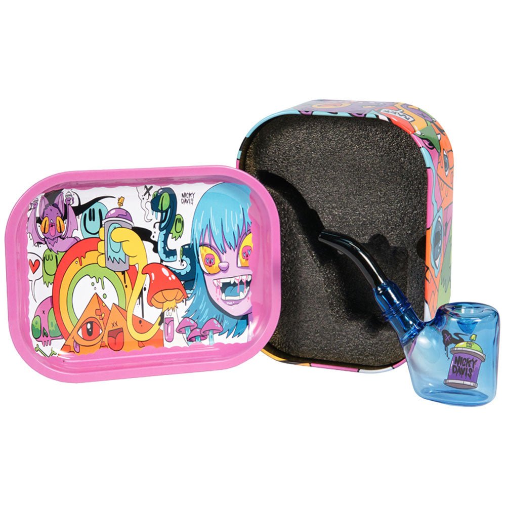 Nicky Davis 4" Sherlock Hand Pipe w/ Tray Travel Tin - Glasss Station