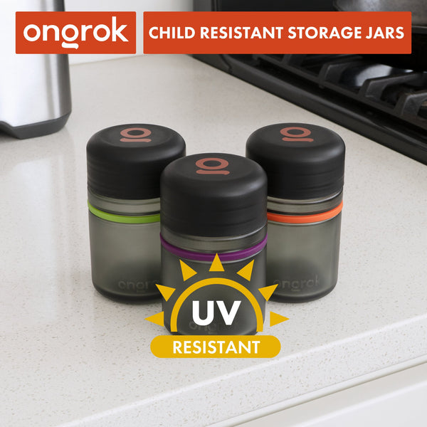 Ongrok Child Resistant Glass Storage Jar 3 Pack - Glasss Station
