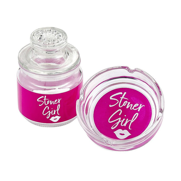 Pink Stoner Girl Ashtray and Stash Jar Set - Glasss Station