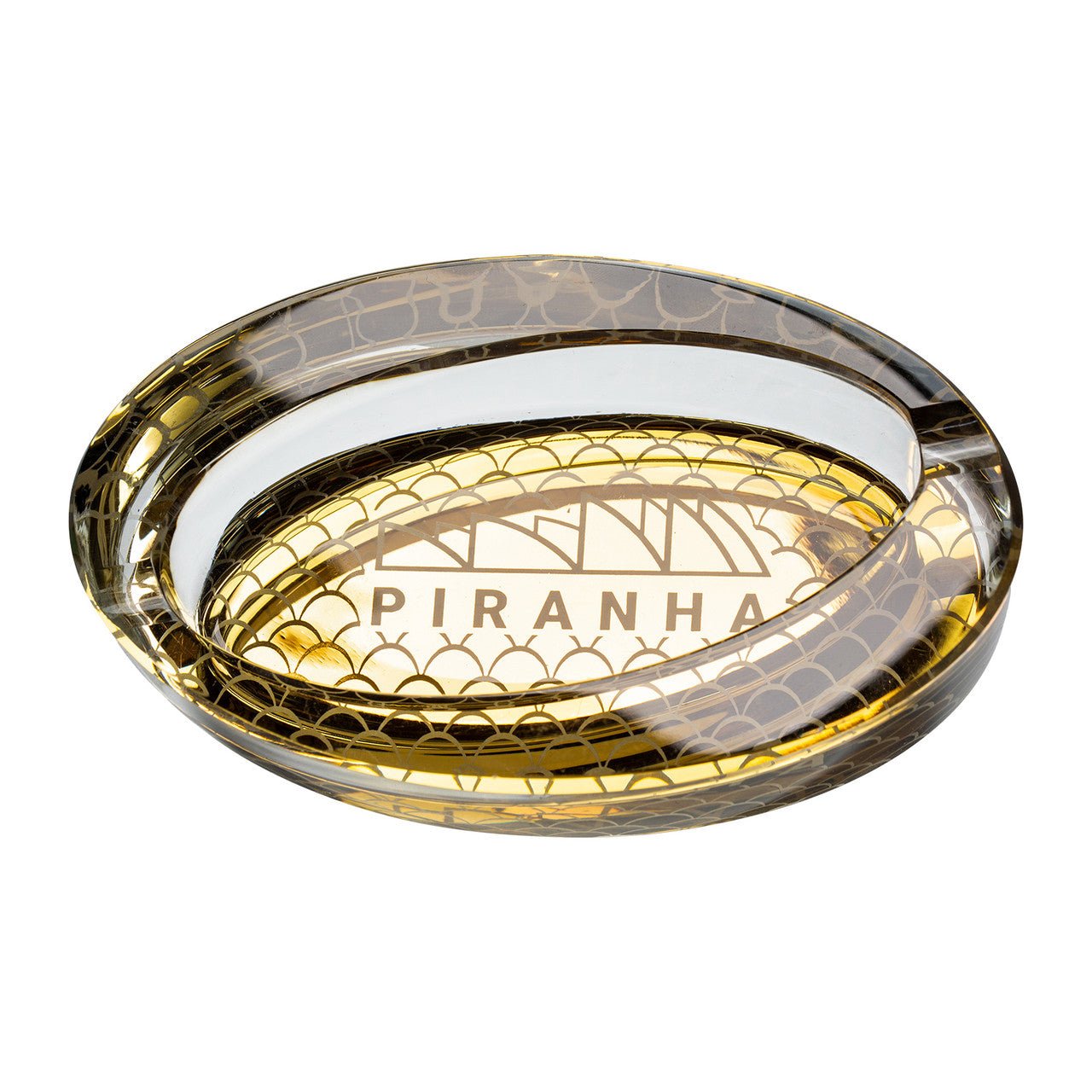 Piranha Glass Gold Oval Slant Ashtray - Glasss Station