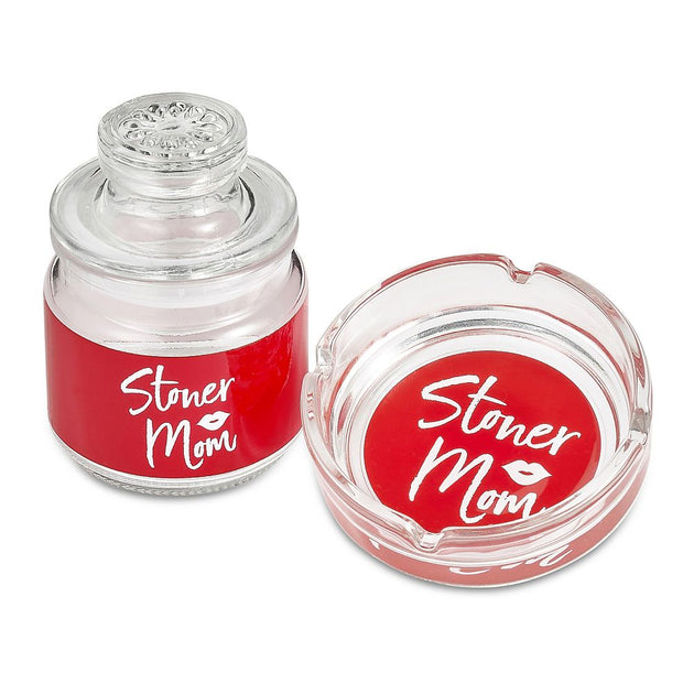 Red Stoner Mom Ashtray and Stash Jar Set - Glasss Station