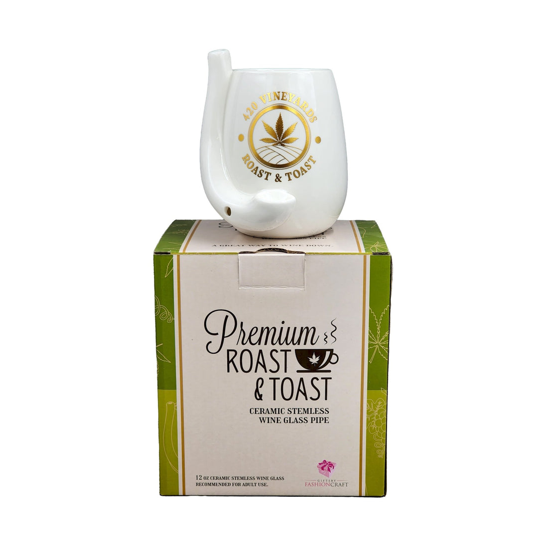 Roast and Toast White Stemless Wine Glass Pipe - Glasss Station