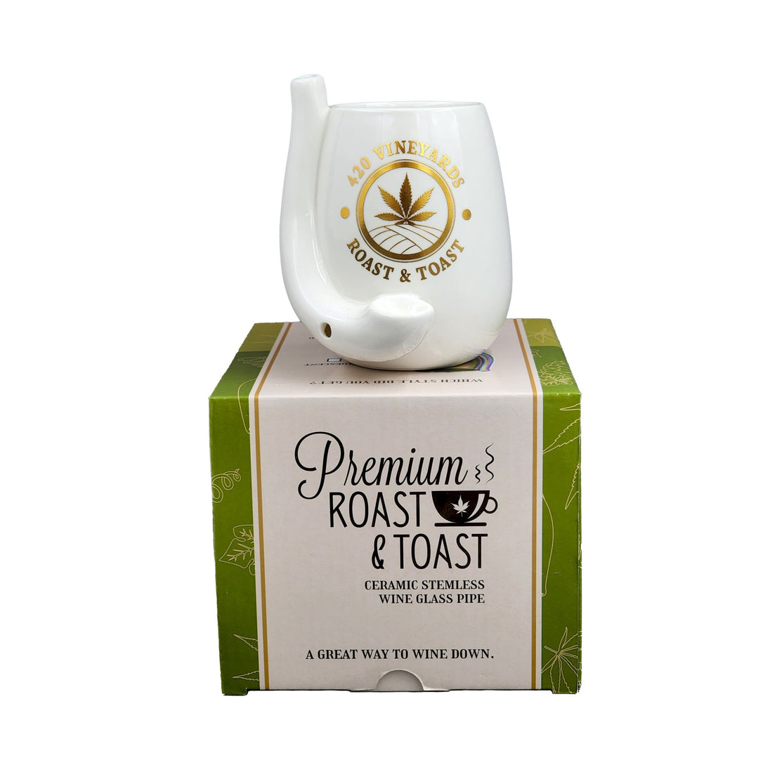 Roast and Toast White Stemless Wine Glass Pipe - Glasss Station