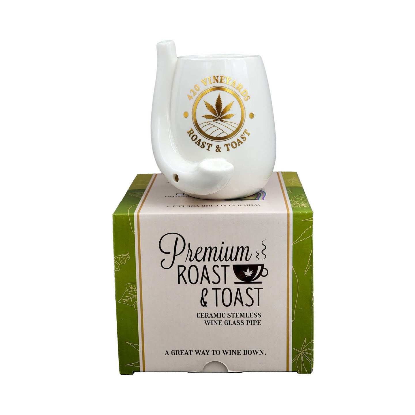 Roast and Toast White Stemless Wine Glass Pipe - Glasss Station