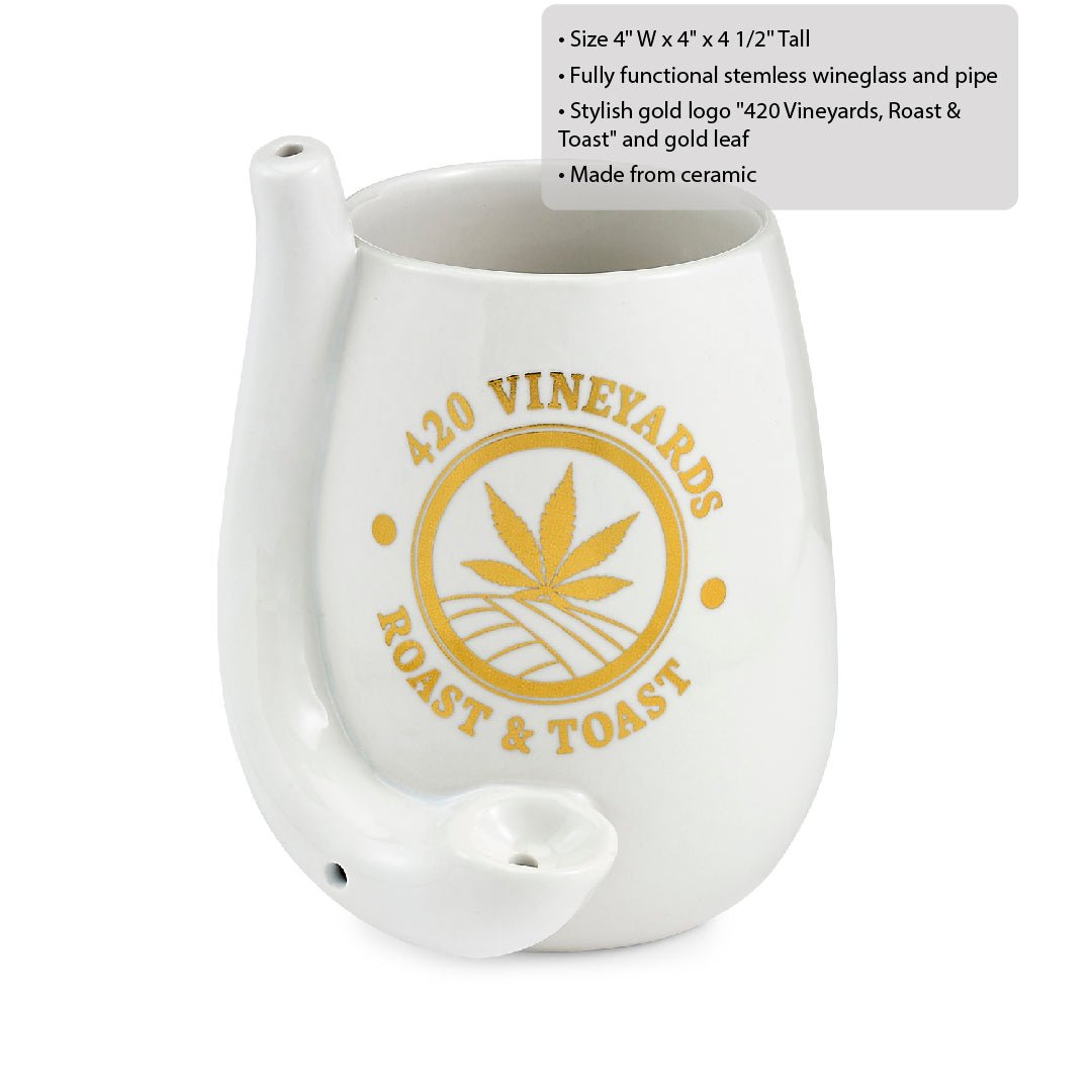 Roast and Toast White Stemless Wine Glass Pipe - Glasss Station